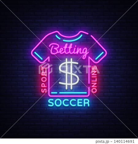 Betting Soccer neon sign. Football betting logo in neon style, T-shirt concept, light banner, bright night betting sports advertisement, design element gambling, casino. Vector illustration Betting Soccer neon sign. Football betting logo in neon style, T-shirt concept, light banner, bright night betting sports advertisement, design element gambling, casino. Vector illustration 140114691