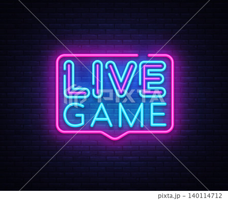 Live Game neon sign vector. Live Game design template neon sign, light banner, neon signboard, nightly bright advertising, light inscription. Vector illustration 140114712