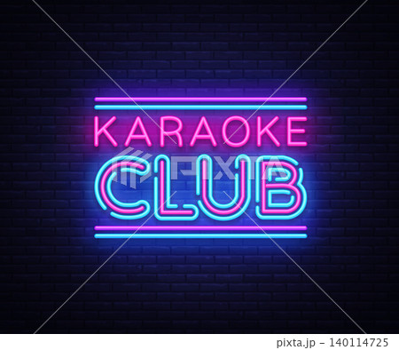 Karaoke Club neon sign vector. Karaoke design template neon sign, light banner, neon signboard, nightly bright advertising, light inscription. Vector illustration 140114725