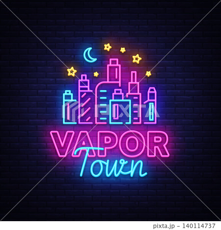 Vape shop neon sign vector. Vaping Store Logo Emblem Neon, Its Vape Shop Concept Vapor Town, Fighting Smoking. Trendy designer elements for print and advertising t-shirts. Vector illustration Vape shop neon sign vector. Vaping Store Logo Emblem Neon, Its Vape Shop Concept Vapor Town, Fighting Smoking. Trendy designer elements for print and advertising t-shirts. Vector illustration 140114737
