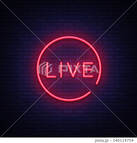 Live neon sign vector. Live Stream design template neon sign, light banner, neon signboard, nightly bright advertising, light inscription. Vector illustration Live neon sign vector. Live Stream design template neon sign, light banner, neon signboard, nightly bright advertising, light inscription. Vector illustration 140114754