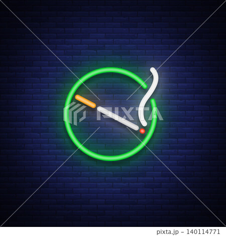 Smoking area neon sign. Neon symbol, a luminous sign is a place for smoking. Bright signboard. Vector illustration Smoking area neon sign. Neon symbol, a luminous sign is a place for smoking. Bright signboard. Vector illustration 140114771