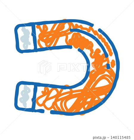 Horseshoe doodle magnet attracting with magnetic force Horseshoe doodle magnet attracting with magnetic force 140115485