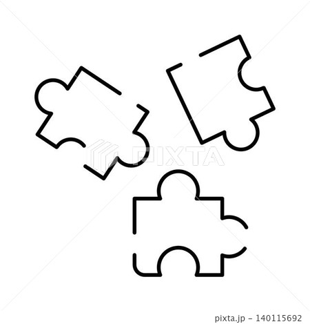 Scattered puzzle pieces representing problem solving and connection 140115692