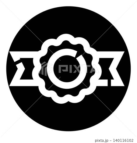 Quality certification stamp with ribbon and gear symbol 140116102