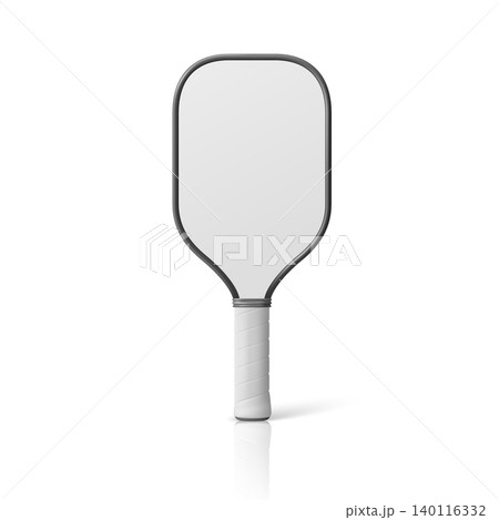 Vector Realistic Pickleball Paddle with Reflection. Blank Pickleball Paddle Isolated. White Sports Paddle for Pickleball Game. Realistic Pickleball Equipment, Front View 140116332