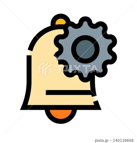 Bell with gear icon representing notification settings Bell with gear icon representing notification settings 140116608
