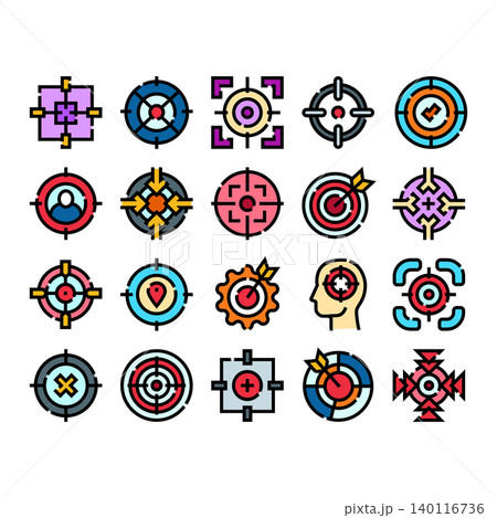Target aim icon collection representing goal achievement Target aim icon collection representing goal achievement 140116736
