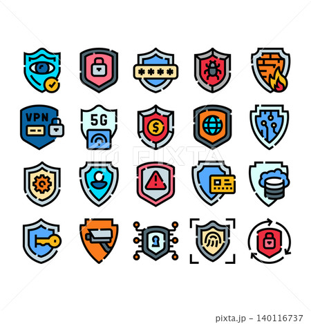 Cybersecurity icons protecting data, network, and digital privacy Cybersecurity icons protecting data, network, and digital privacy 140116737