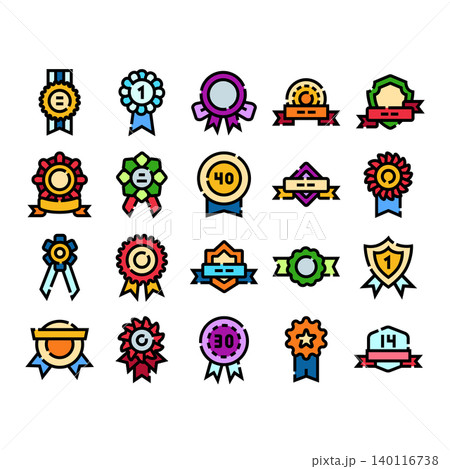 Collection of achievement badges and award ribbons Collection of achievement badges and award ribbons 140116738