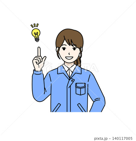 女性作業員 ひらめき アイデア 電球 思いつき イラスト 女性作業員 ひらめき アイデア 電球 思いつき イラスト 140117005