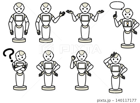 イラスト素材: 人型ロボットのポーズ・表情バリエーションセット 140117177