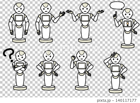 イラスト素材: 人型ロボットのポーズ・表情バリエーションセット 140117177