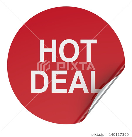 Hot Deal, red sticker with curled corner. 3D rendering Hot Deal, red sticker with curled corner. 3D rendering 140117390