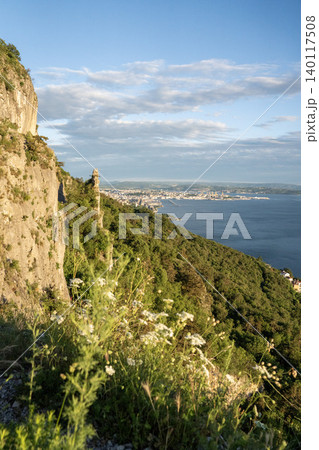 Aerial View Of Trieste City Harbour From Napoleonica Hiking Trail - Famous Climbing Bouldering Area, Gulf Of Trieste Adriatic Italy, Panoramic Karst Hillside Overlook Aerial View Of Trieste City Harbour From Napoleonica Hiking Trail - Famous Climbing Bouldering Area, Gulf Of Trieste Adriatic Italy, Panoramic Karst Hillside Overlook 140117508