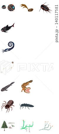 デボン紀の古生物のデフォルメイラストセット デボン紀の古生物のデフォルメイラストセット 140117581