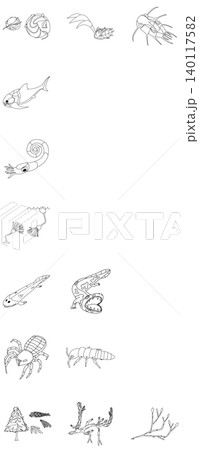 デボン紀の古生物のデフォルメイラストセット デボン紀の古生物のデフォルメイラストセット 140117582