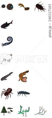 デボン紀の古生物のデフォルメイラストセット デボン紀の古生物のデフォルメイラストセット 140117583
