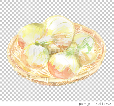 籠に盛られた新玉ねぎの水彩イラスト 140117692