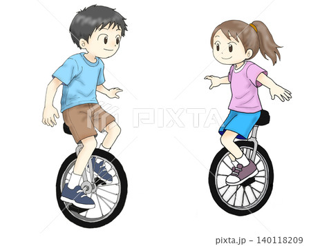 一輪車に乗る男の子と女の子 子どものスポーツ活動 イラスト 140118209