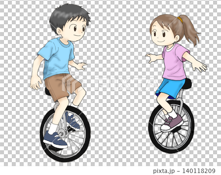 一輪車に乗る男の子と女の子 子どものスポーツ活動 イラスト 140118209