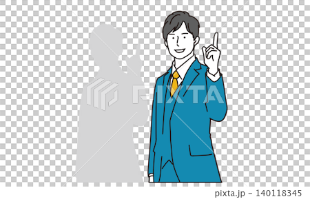 一位身姿傾斜、手指向上指的商人。 一位身姿傾斜、手指向上指的商人。 140118345