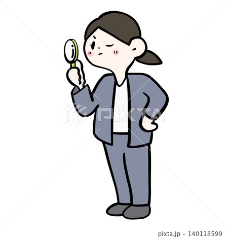 虫眼鏡で観察・調査する女性会社員のイラスト 虫眼鏡で観察・調査する女性会社員のイラスト 140118599