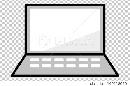 A black and white icon of a laptop computer. An illustration of a monochrome PC in an open state. A black and white icon of a laptop computer. An illustration of a monochrome PC in an open state. 140118650