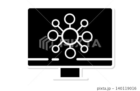 IT企業のアイコン：パソコン画面とネットワークのシンプルイラスト 140119016