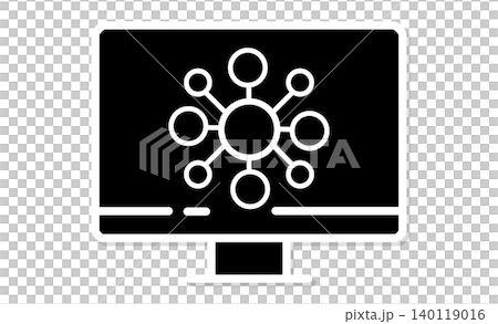 IT企業のアイコン：パソコン画面とネットワークのシンプルイラスト 140119016