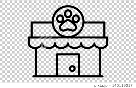 Pet shop icon: A simple shop illustration with a paw print mark. Pet shop icon: A simple shop illustration with a paw print mark. 140119017