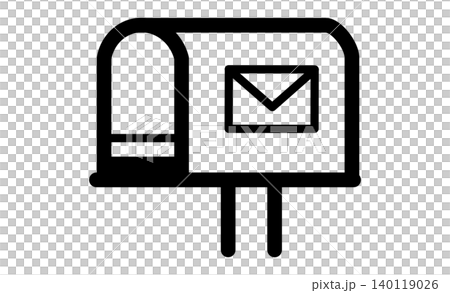 Postal service and letter pictograms: Simple monochrome line drawings of a mailbox and envelope. 140119026