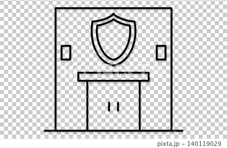 警察署・交番のピクトグラム、アイコン:保安・治安維持を表す店舗のシンプルモノクロ線画 警察署・交番のピクトグラム、アイコン:保安・治安維持を表す店舗のシンプルモノクロ線画 140119029
