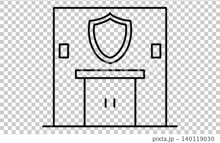Police station/police box pictograms and icons: Simple monochrome line drawings of shops representing security and maintaining public order. Police station/police box pictograms and icons: Simple monochrome line drawings of shops representing security and maintaining public order. 140119030