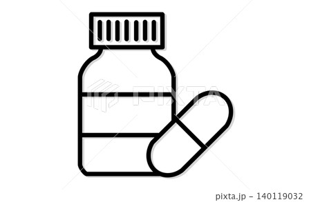 病院・薬局のピクトグラム:お薬のボトルとカプセルのわかりやすいモノクロアイコン 病院・薬局のピクトグラム:お薬のボトルとカプセルのわかりやすいモノクロアイコン 140119032