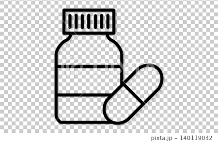 病院・薬局のピクトグラム:お薬のボトルとカプセルのわかりやすいモノクロアイコン 病院・薬局のピクトグラム:お薬のボトルとカプセルのわかりやすいモノクロアイコン 140119032