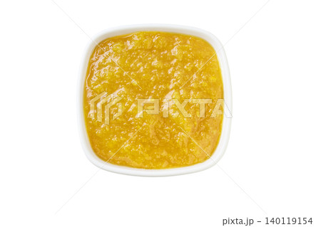 white ceramic bowl of lemon jam isolated on white background, top view. white ceramic bowl of lemon jam isolated on white background, top view. 140119154