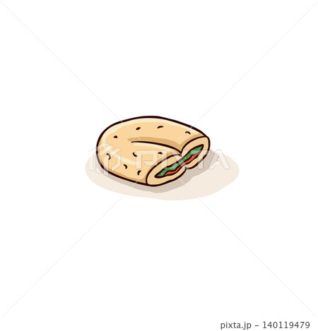 Charming illustration showing a half sandwich, featuring beige bread, green leaves, and a pinkish filling. This image embodies a healthy, tasty lunch with a delightful and simple charm, perfect for 140119479