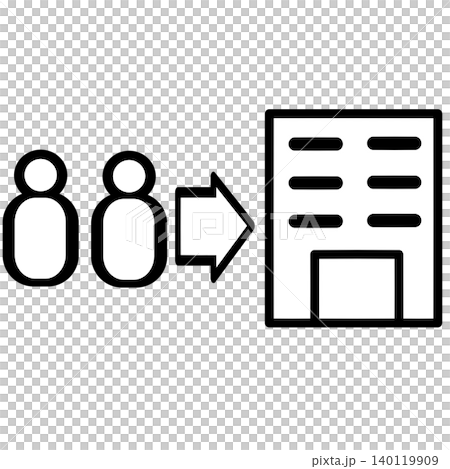 2人の人物が会社の建物へ向かう入社イメージのイラスト 2人の人物が会社の建物へ向かう入社イメージのイラスト 140119909