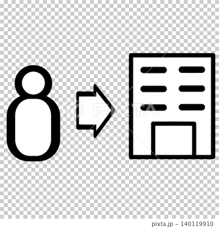 1人の人物が会社の建物へ向かう入社イメージのイラスト 1人の人物が会社の建物へ向かう入社イメージのイラスト 140119910