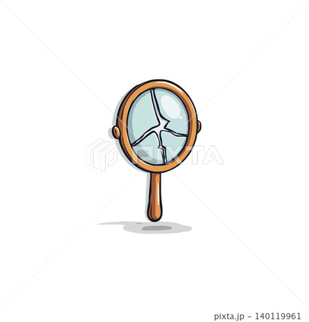 A cartoon illustration of a broken handheld mirror, the image within the mirror displays significant cracks, symbolizing fragility, distorted perceptions, or a compromised sense of self. The A cartoon illustration of a broken handheld mirror, the image within the mirror displays significant cracks, symbolizing fragility, distorted perceptions, or a compromised sense of self. The 140119961