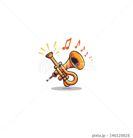 An illustration shows a cartoon trumpet emitting music notes with a charming design. The image conveys the joy of musical expression and the essence of sound, suitable for creative projects and An illustration shows a cartoon trumpet emitting music notes with a charming design. The image conveys the joy of musical expression and the essence of sound, suitable for creative projects and 140120028