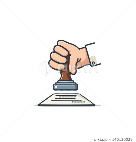 A stylized illustration depicts a hand firmly pressing a stamp onto a document, symbolizing validation and approval. This image effectively communicates authority, endorsement, and official A stylized illustration depicts a hand firmly pressing a stamp onto a document, symbolizing validation and approval. This image effectively communicates authority, endorsement, and official 140120029