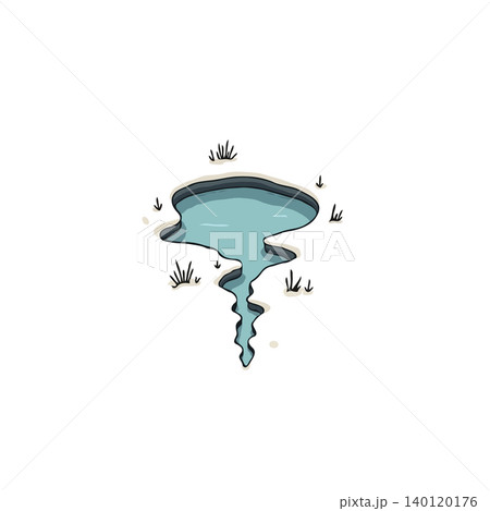 An enchanting illustration showcases a sinkhole filled with turquoise water, surrounded by tufts of grass. The sinkhole's shape spirals downwards, creating a sense of depth and mystery, revealing 140120176
