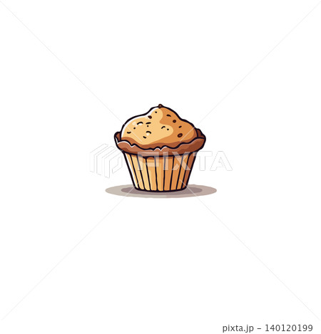 A hand-drawn style cupcake illustration stands alone on a white background. The sweet baked good features a swirled topping, and a paper cup style base. This whimsical image evokes a sense of joy 140120199