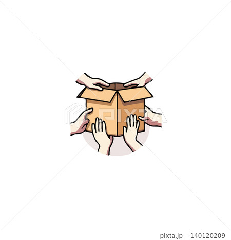 Illustration depicting collective action with several hands cooperating to sustain a cardboard container signifying unity and mutual support. This graphic can visualize teamwork dynamics, community Illustration depicting collective action with several hands cooperating to sustain a cardboard container signifying unity and mutual support. This graphic can visualize teamwork dynamics, community 140120209