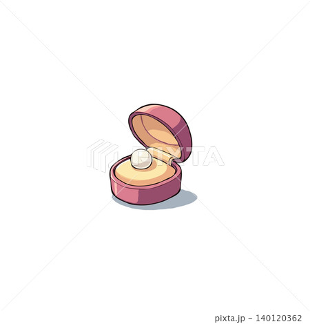 A beautifully presented cartoon illustration featuring a solitary pearl resting inside an open pink box. This piece evokes feelings of tender affection and luxurious sentimentality. Perfect for 140120362