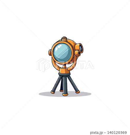 A golden-toned, whimsical periscope stands confidently on a small tripod, its clear blue lens inviting viewers to a world of discovery. Evokes a sense of exploration, invention, and childhood 140120369