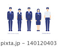 駅員・鉄道乗務員の男女5人全身イラストセット（制服・夏服・冬服） 140120403