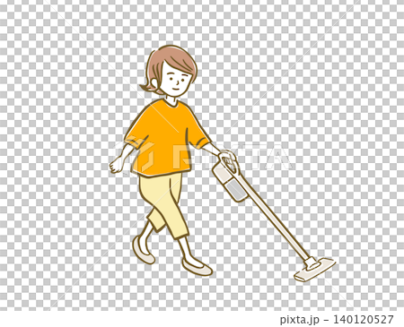 A woman cleaning with a cordless vacuum cleaner. 140120527